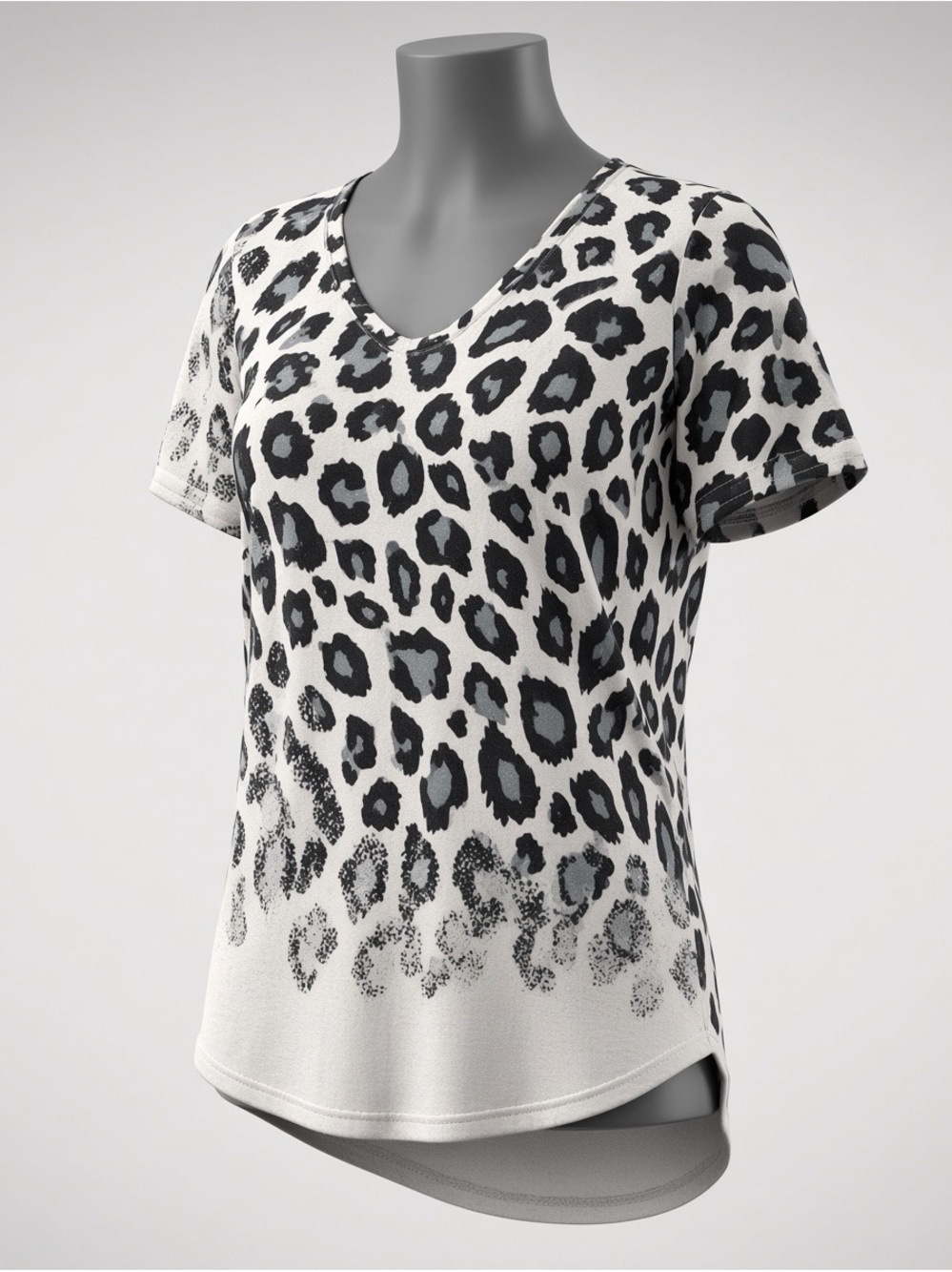 Tickled Teal Black & White Leopard V-Neck Short Sleeve Tee